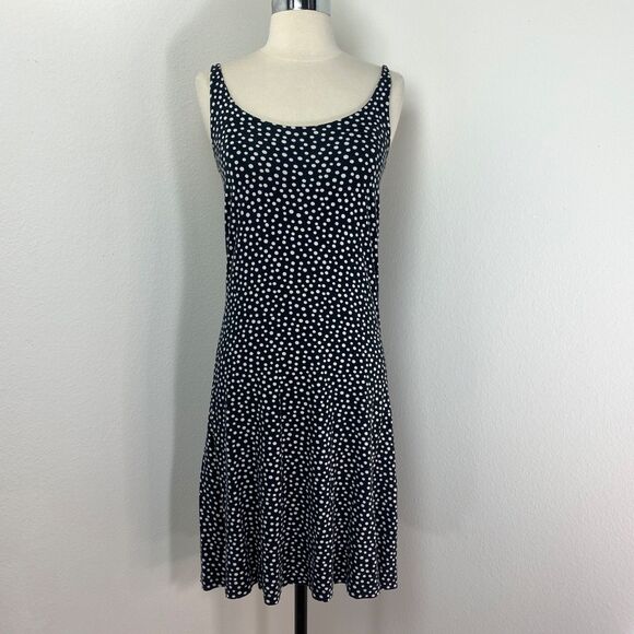 Vintage Y2K Black White Polka Dot Knit Shift Dress Small Boho Peasant Sporty - Picture 1 of 9